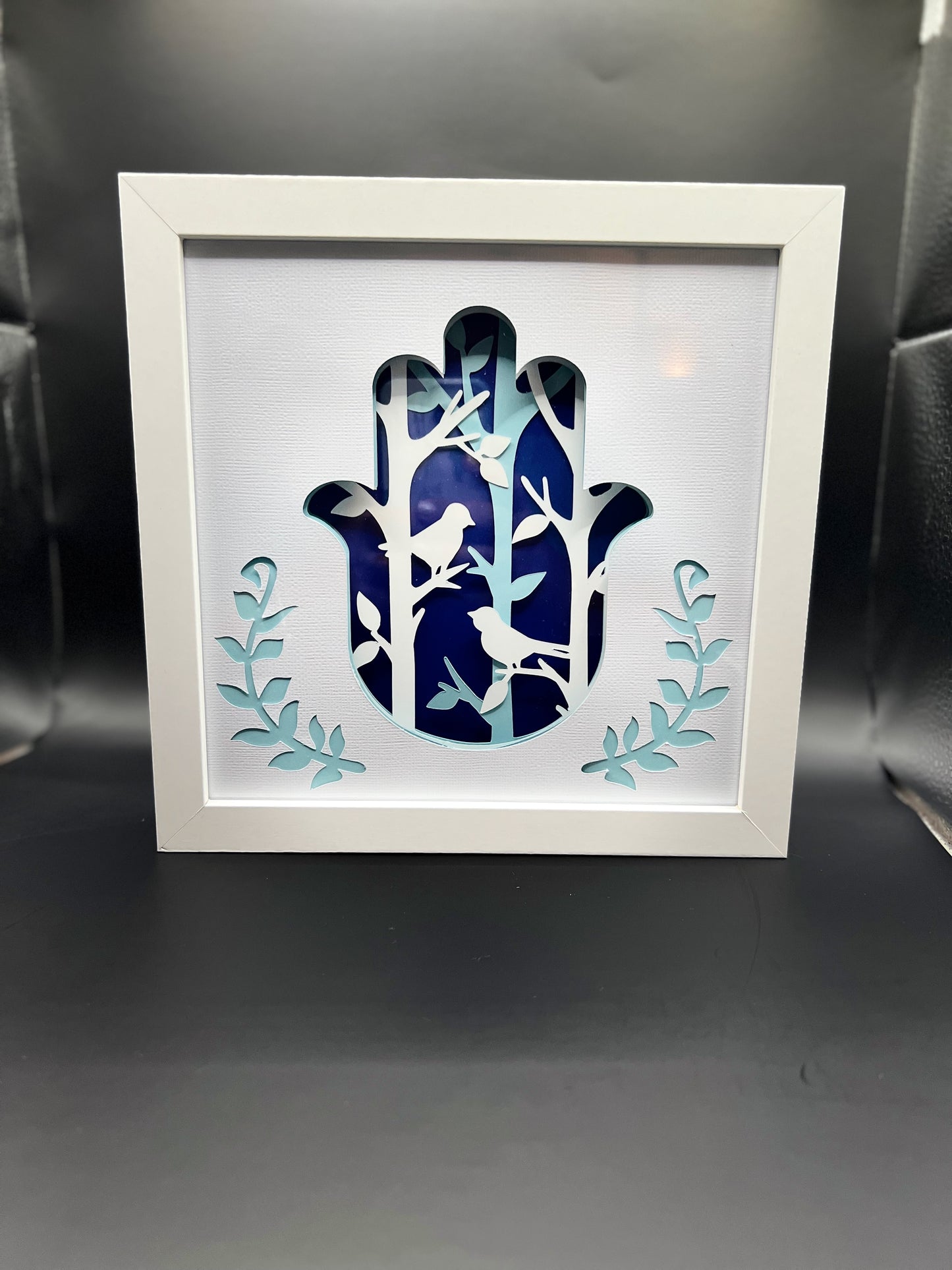 Hamsa Shadow Box with Doves- Lighted