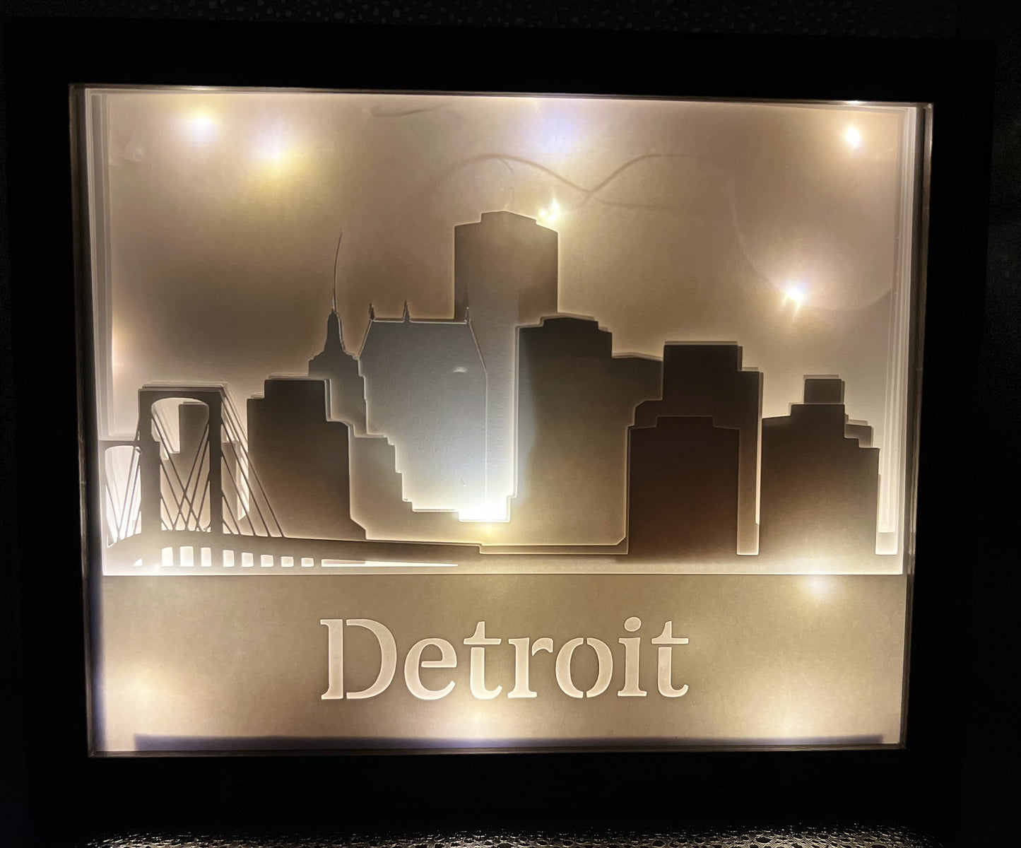 Detroit Skyline Lighted Shadow Box